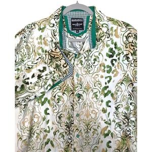 Barabas Shirt Mens 2XL Green Scroll Floral Long Sleeve Button Front Cotton